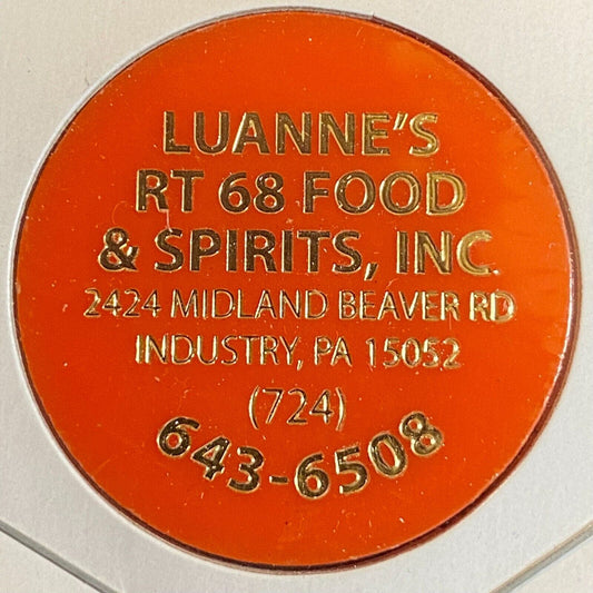 Industry PA Luanne's RT68 Food & Spirits c2010 Plastic "Happy Hour Beer" Token