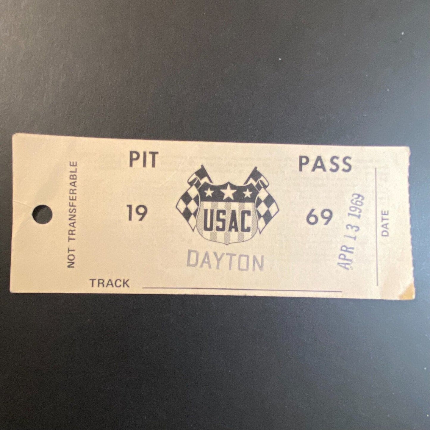 USAC 1969 Pit Pass Stub Dayton April 13 1969 Auto Racing Races