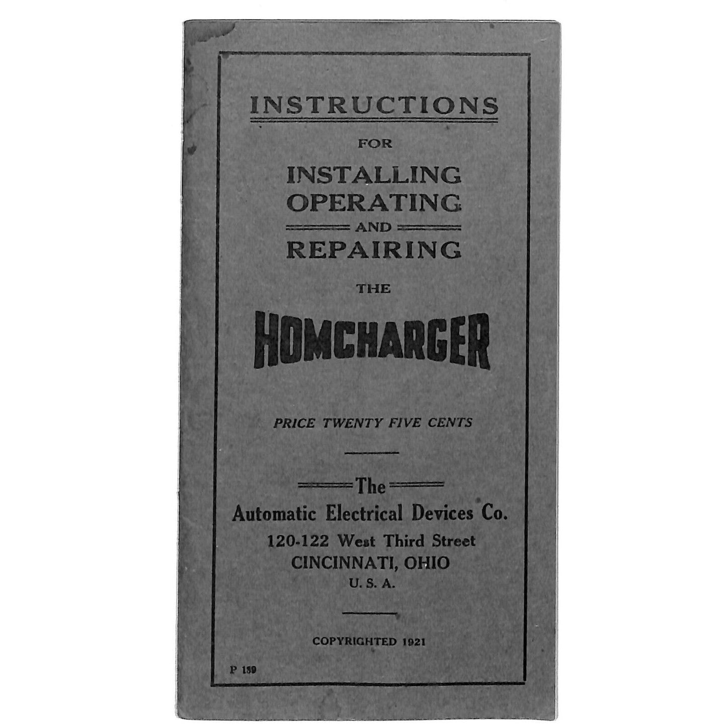 1921 Automatic Electrical Devices Co. Homcharger Instruction Booklet 27pp VGC