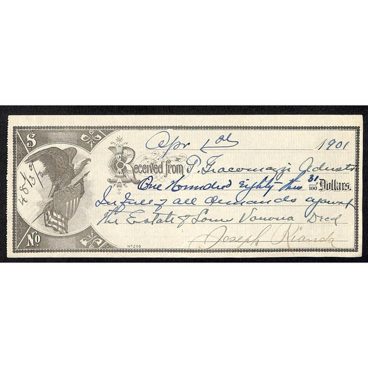 1901 Estate Payment Receipt w/ Eagle & Flag Vignette