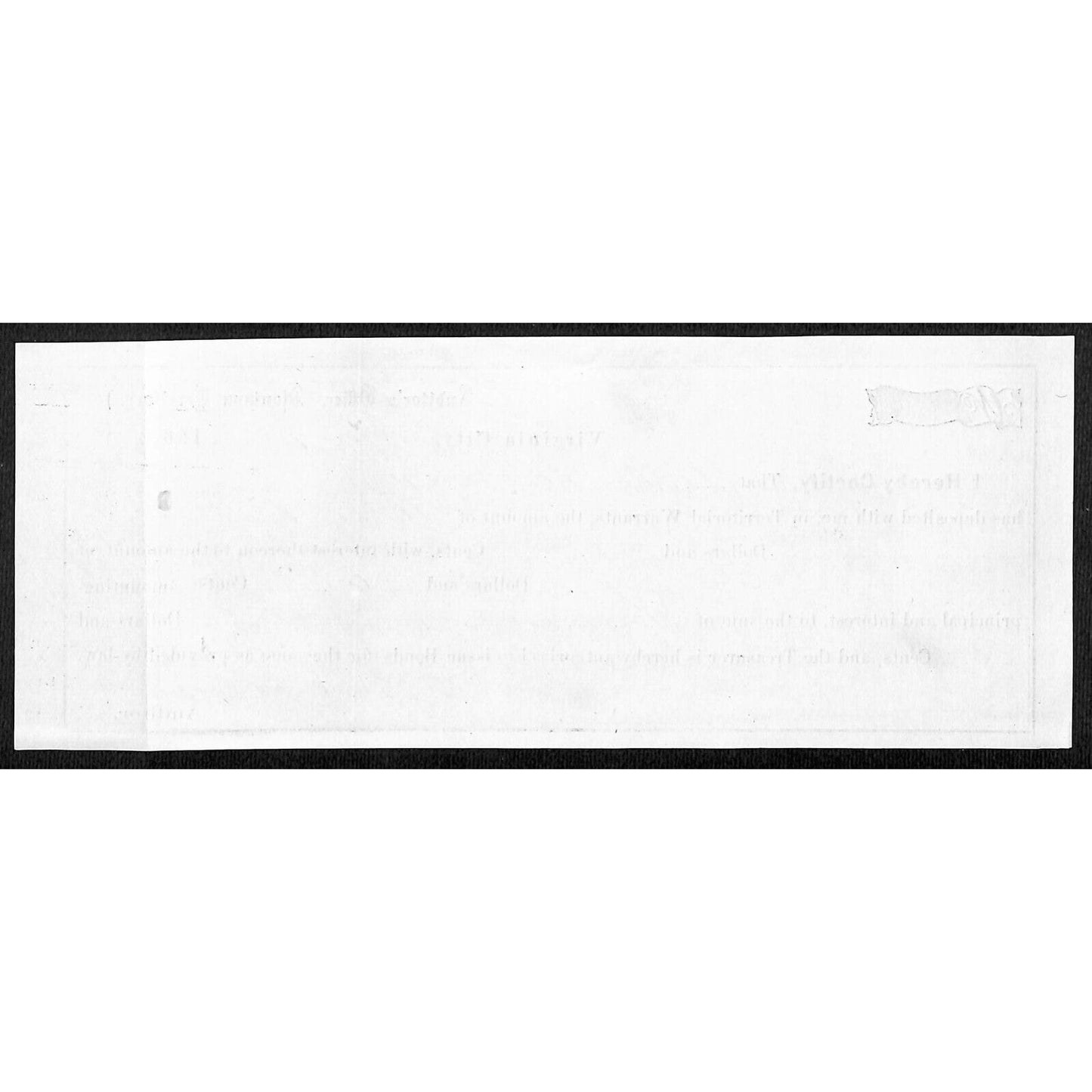 1868 Virginia City, MT Territorial Warrant Deposit Receipt N.N. Morris