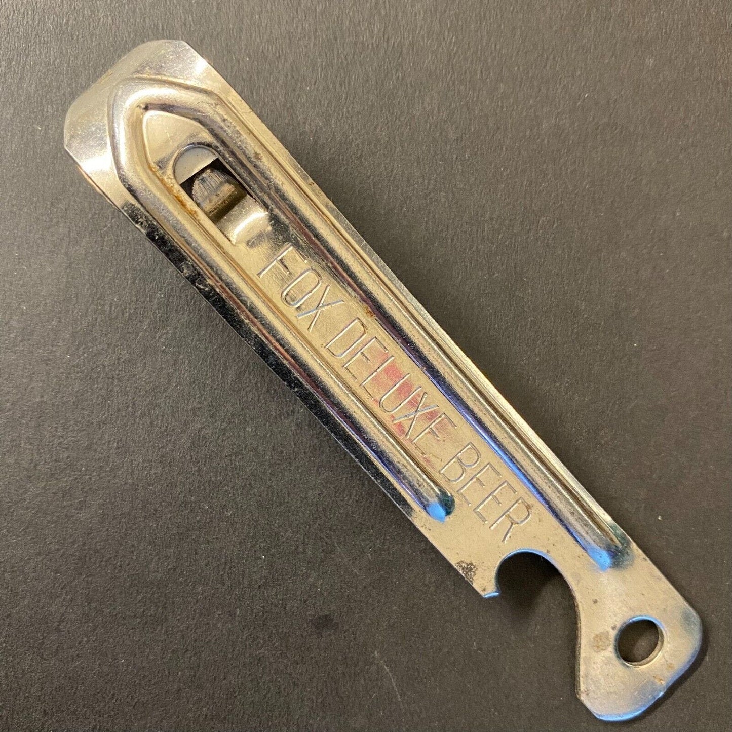 FOX Deluxe Beer (Waukesha, WI) Vintage Small Steel Can Bottle Opener 4"