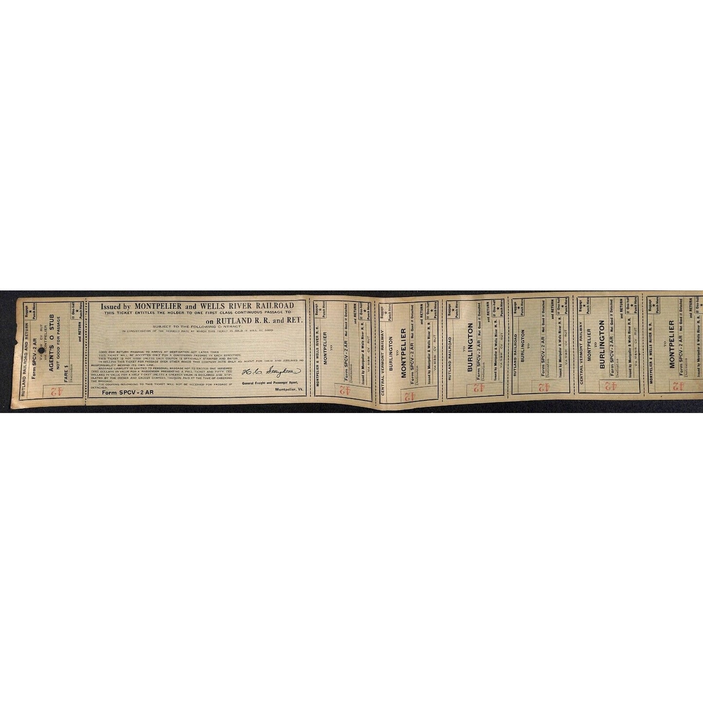 Montpelier and Wells River Railroad Unused First Class Ticket Scarce c1941