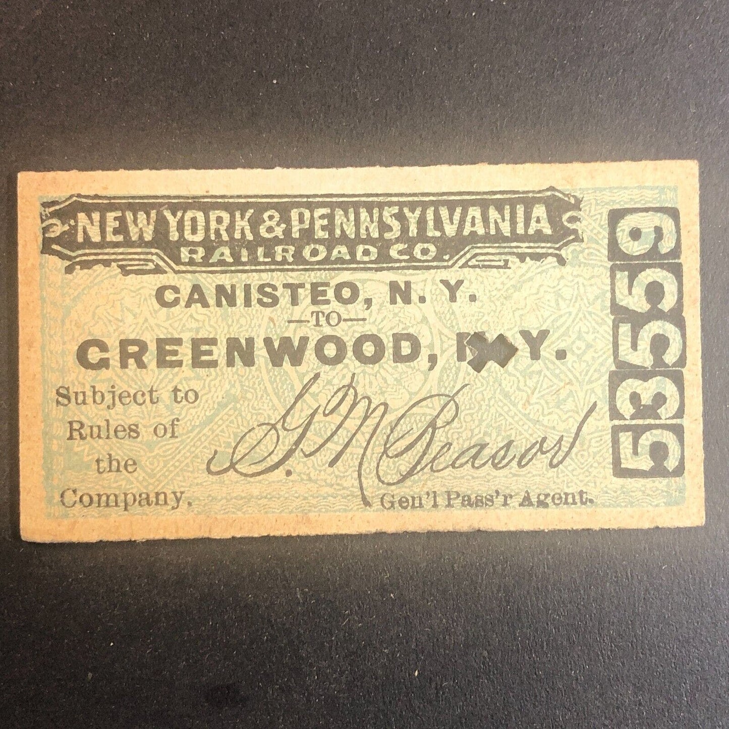 New York & Pennsylvania Railroad July 17 1917 Greenwood, NY Ticket #53559