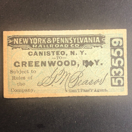 New York & Pennsylvania Railroad July 17 1917 Greenwood, NY Ticket #53559