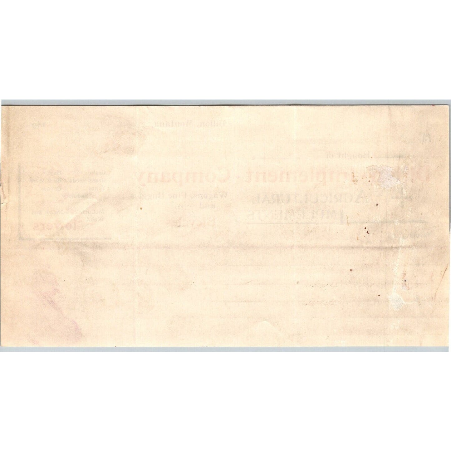 Dillon MT Dillon Implement Apr 1895 Bicycles Billhead S.R. Buford* Virginia City