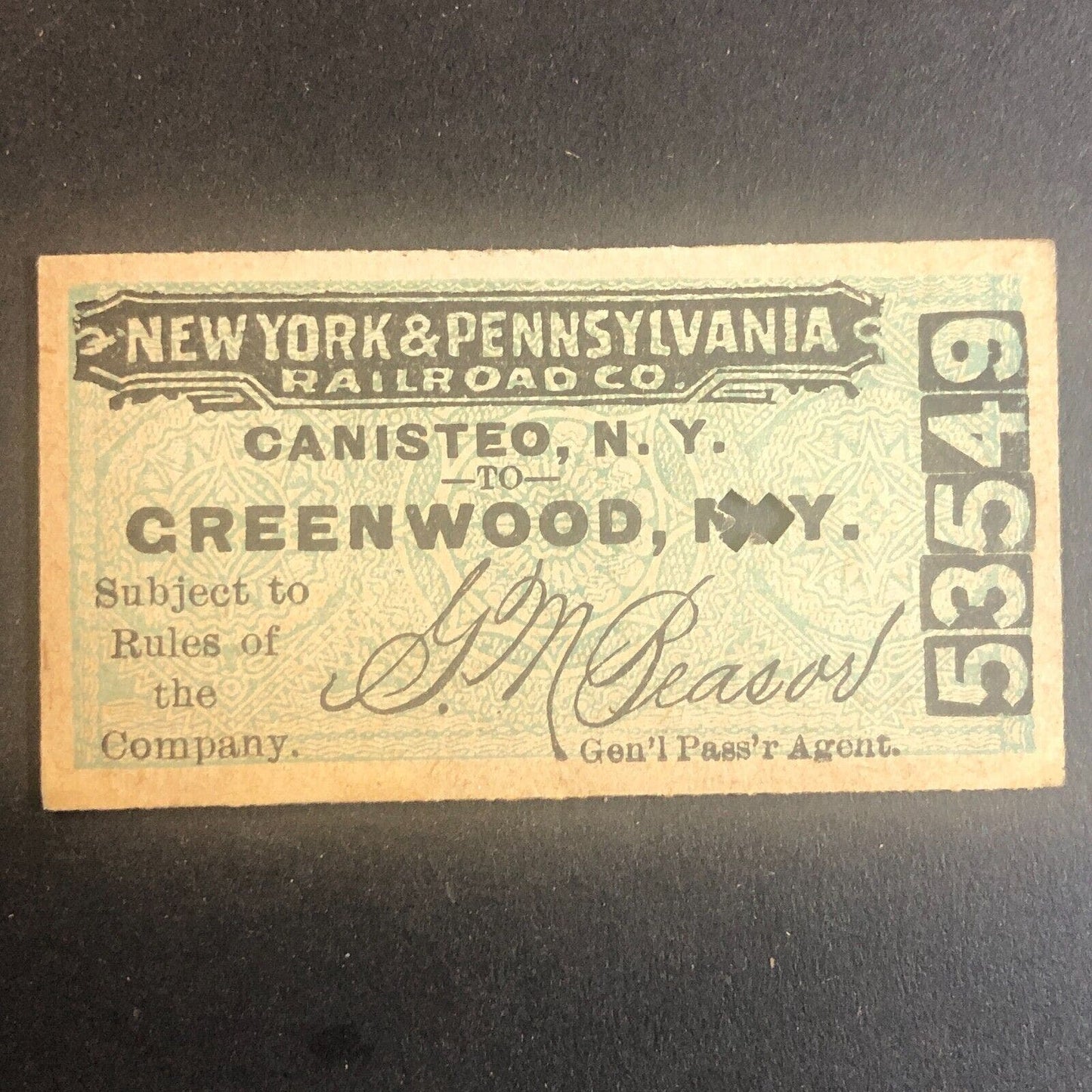 New York & Pennsylvania Railroad July 14 1917 Greenwood, NY Ticket #53549