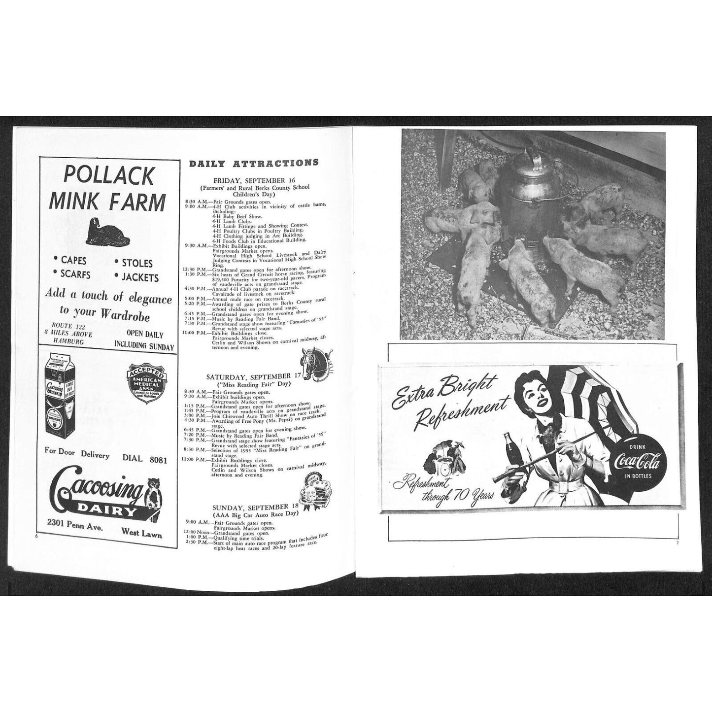 Reading Fair 1955 Program "Miss Reading Fair" Girls & Sunday Racing 16pp* VGC