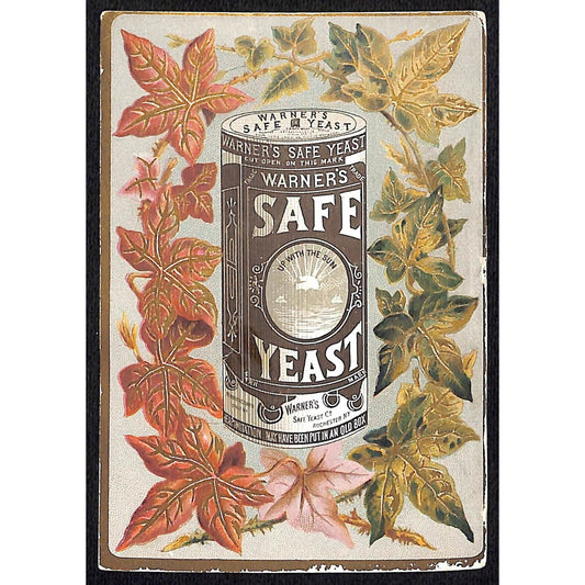 Warner's Safe Yeast Victorian Trade Card Leaves Surround Product Can