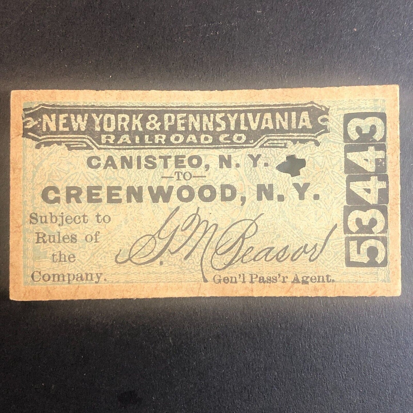 New York & Pennsylvania Railroad July 2 1917 Greenwood, NY Ticket #53443