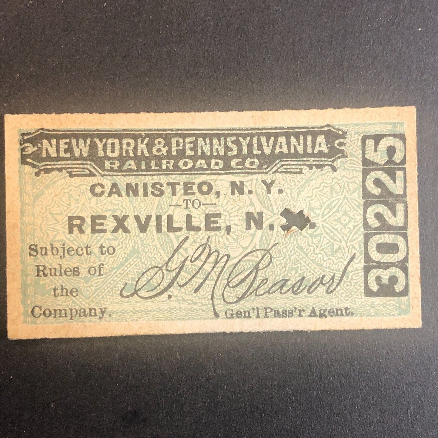 New York & Pennsylvania Railroad July 12 1917 Rexville, NY Ticket #30225