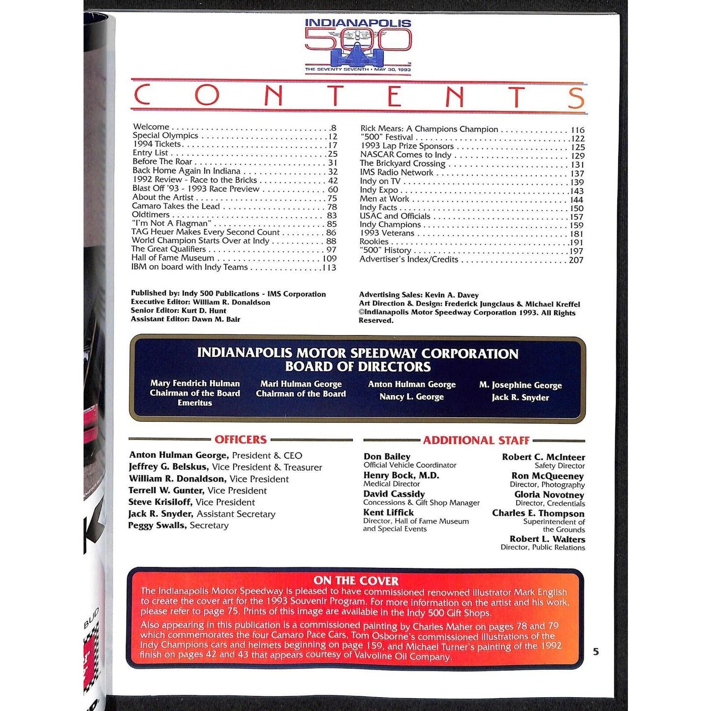 1993 Indianapolis 500 Racing Program VGC 207pp 1 lb. 4oz.