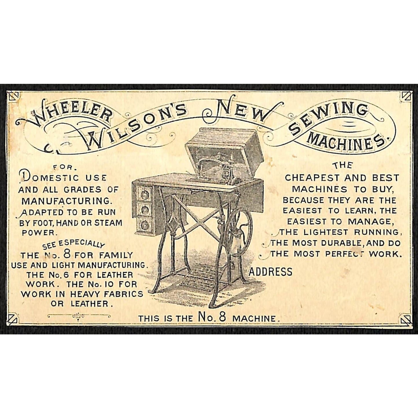 Wheeler & Wilson No. 8 Sewing Machine Victorian Trade Card Family Wagon Delivery