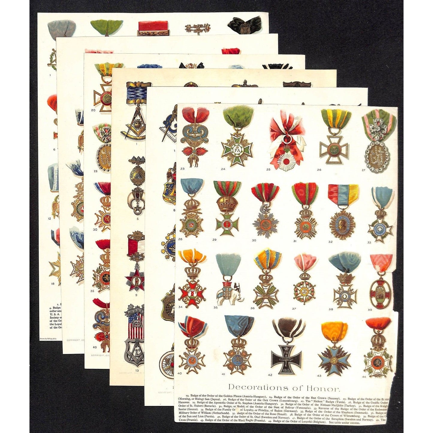 6 Mostly Victorian Decorations of Honor Medal Charts 8" x 11" - Vibrant Litho