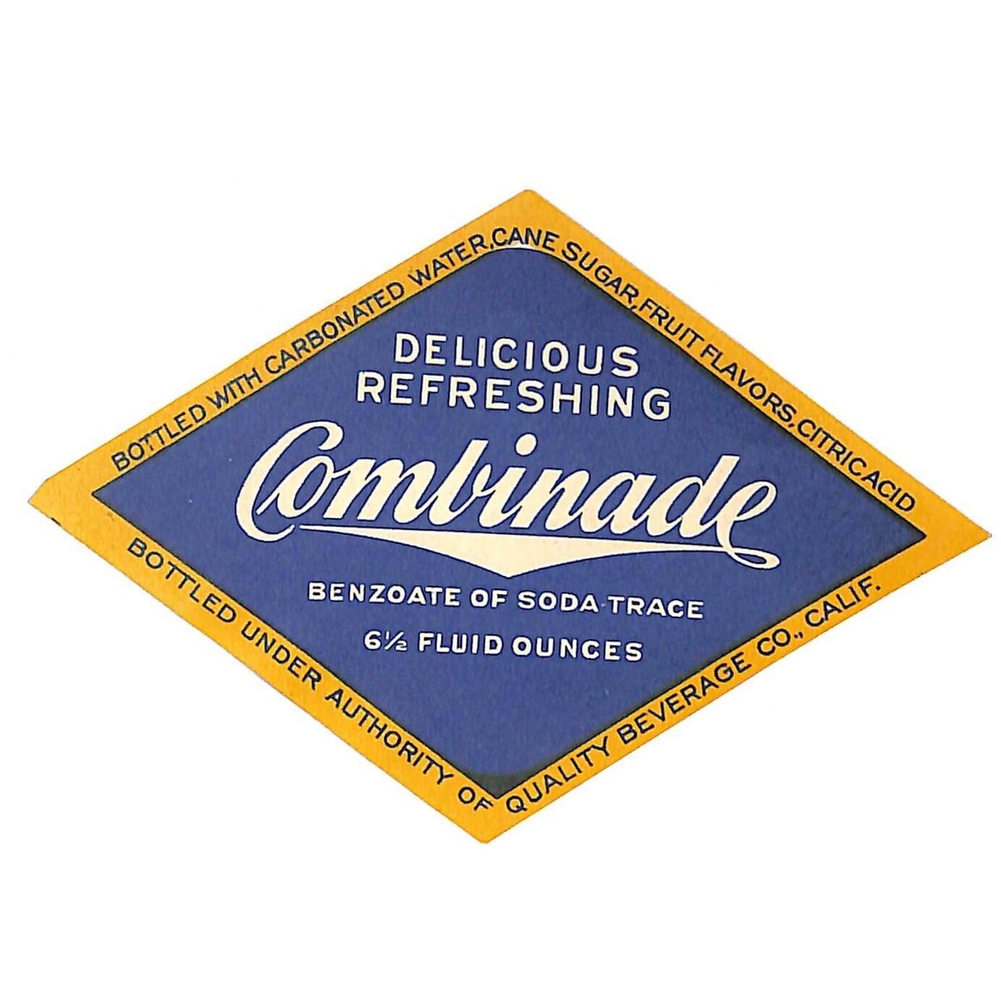 Combinade Quality Beverages Co. California Paper Label c1920's-30's VGC