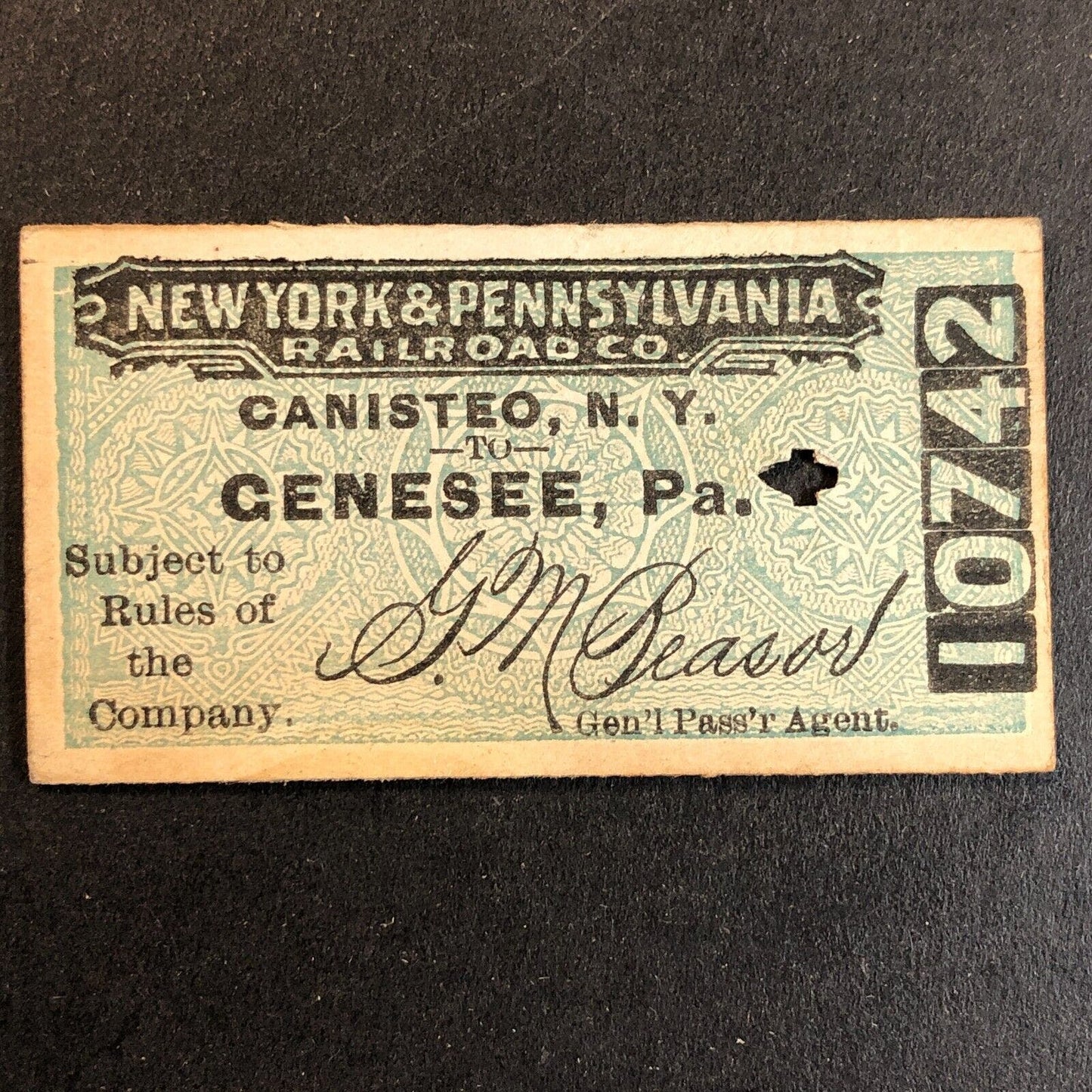 New York & Pennsylvania Railroad July 17 1917 Genesee, PA Ticket #10742