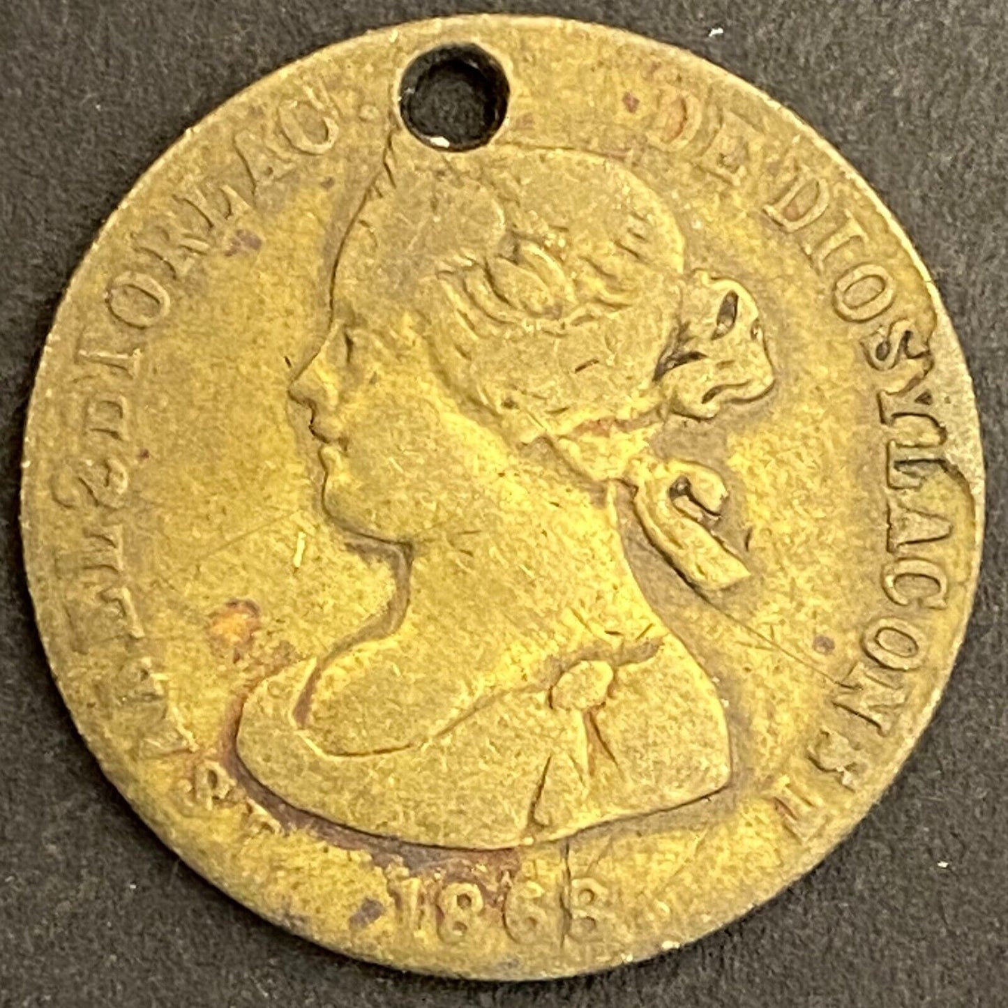 1868 Spain 10 Escudos Brass Spiel Marke / Gaming Token 22.4mm