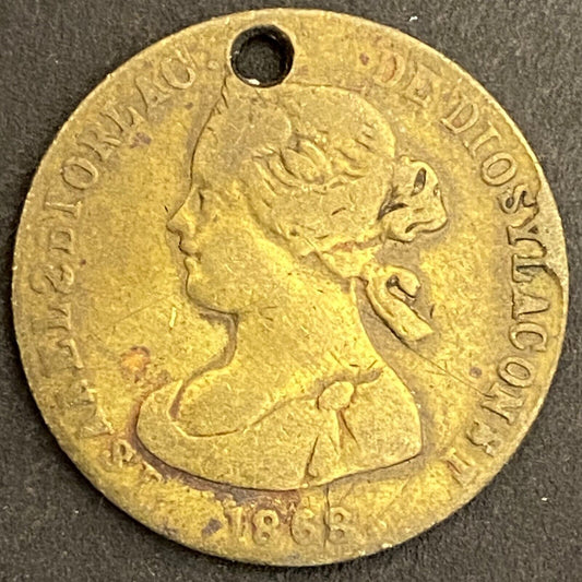 1868 Spain 10 Escudos Brass Spiel Marke / Gaming Token 22.4mm