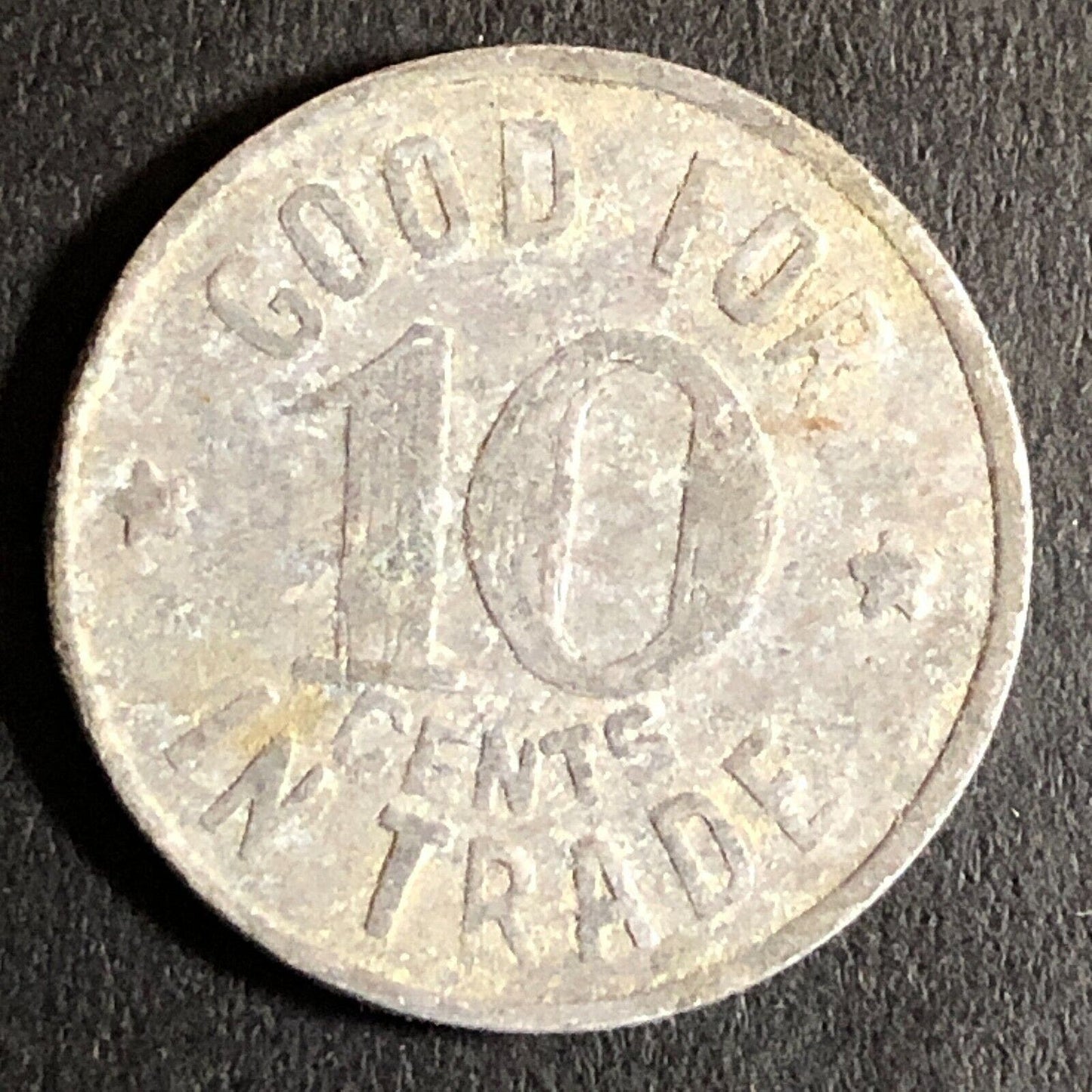 Dunlap (Cigars) 617 Main St. Woodland CA c1920's G/F 10c Alum Trade Token 21mm
