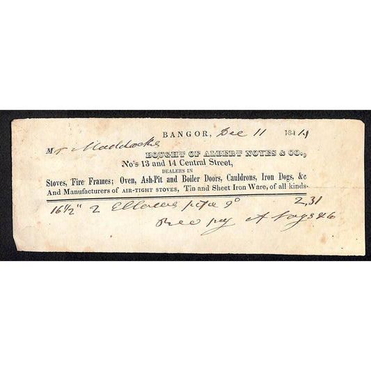 1844 Jabez Knowlton* Newburgh, ME Albert Noyes & Co Stoves Tin Iron Sheet Bangor