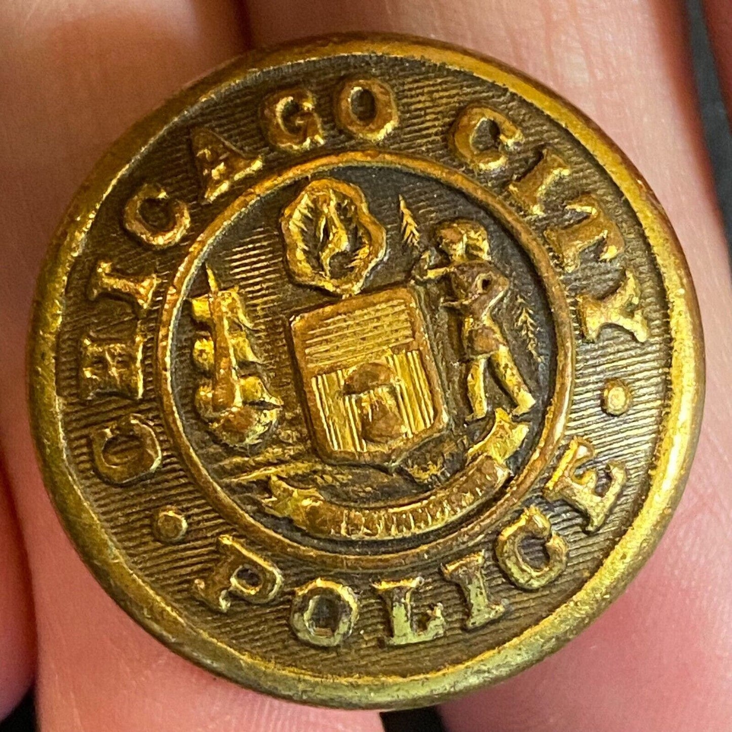 Chicago City Police Brass Uniform Button D. Evans & Co. 25.5mm Obsolete c1930's