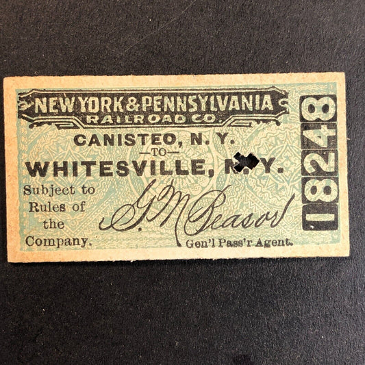 New York & Pennsylvania Railroad July 14 1917 Whitesville, NY Ticket #18248