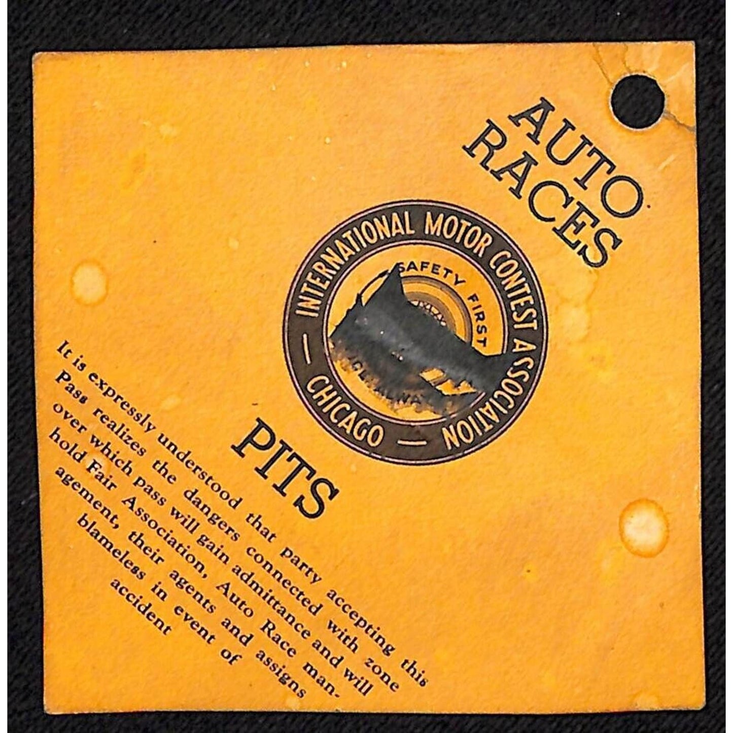 c1940 International Motor Contest Association Chicago Auto Races Pit Pass Scarce