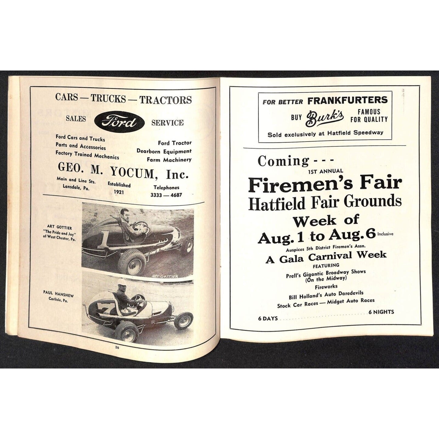 Hatfield Speedway 1950 ARDC Auto Racing Program Art Cross Cover 42pp* Scarce