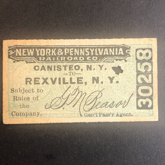 New York & Pennsylvania Railroad July 23 1917 Rexville, NY Ticket #30258
