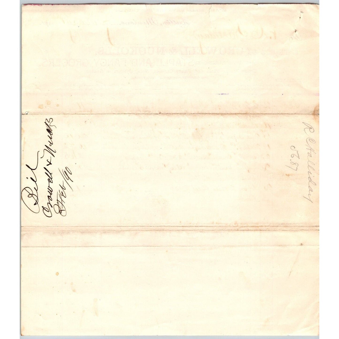 Dillon MT Crowell & Nuckolls Jan. 1890 Billhead Fancy Groceries R.C. Halliday*