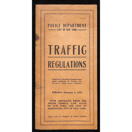 1927 Police Department of New York Traffic Regulations Booklet 12pp VGC Scarce