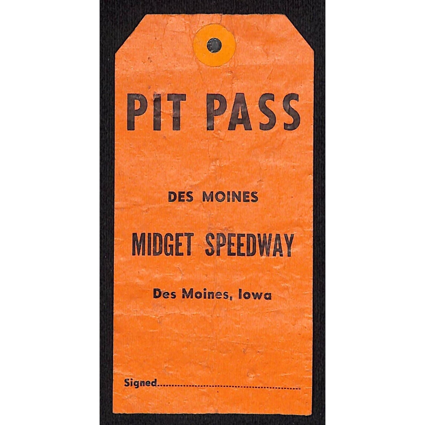 Des Moines Midget Speedway Pit Pass Auto Racing c1940-41 Scarce