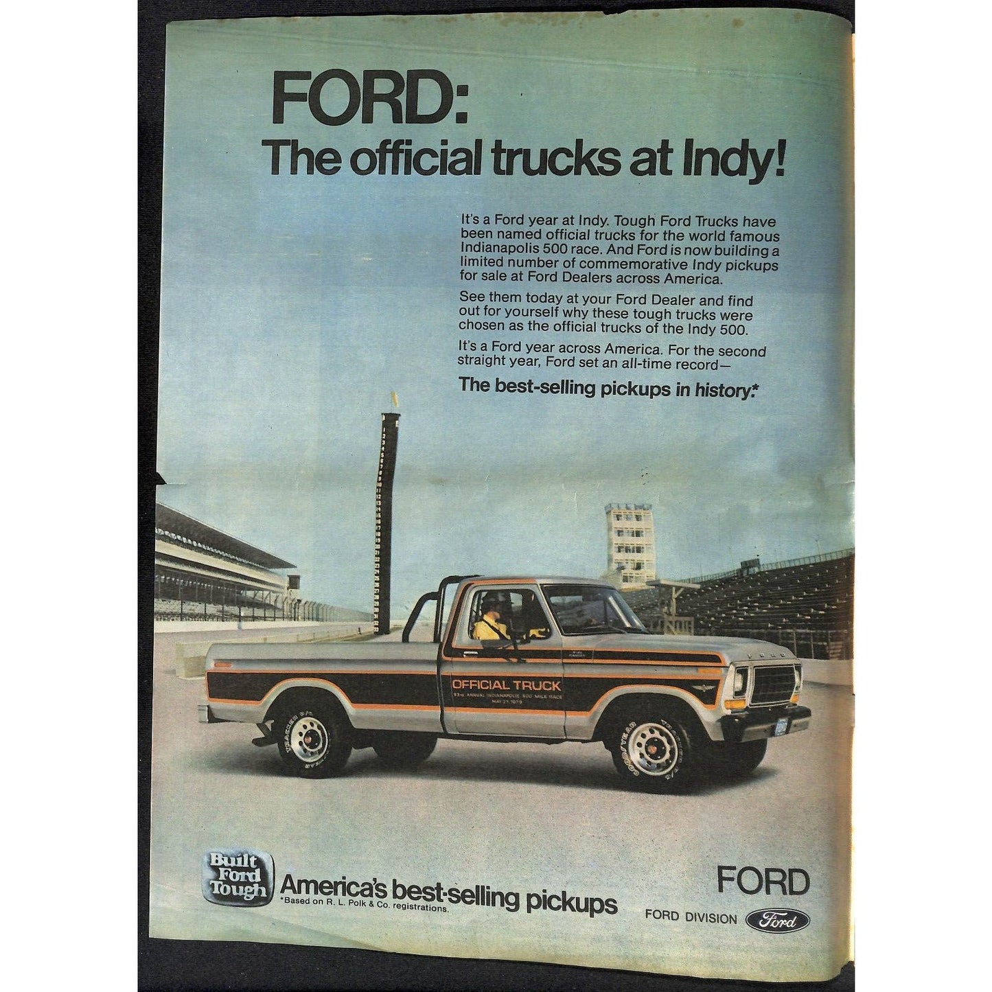 63rd Indianapolis 500 May 27 1979 "Official Truck" Ford Original Decal