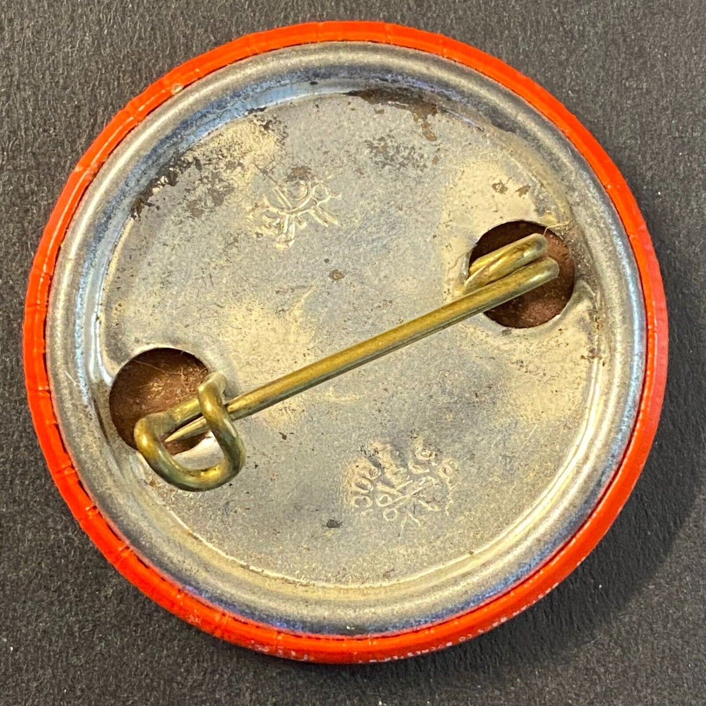 Int'l Assn. of Machinists A of M Steel Pinback 1 3/8" c1940's-50's Bastian Bros.