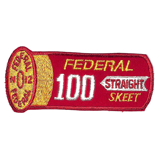 Federal Straight Skeet 100 Shotgun Shell Shape Vtg. Patch 4.5" c1970's-80s VGC