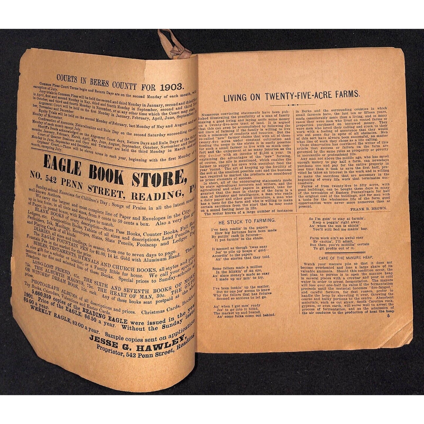 1903 Reading Eagle Almanac Reading, PA 29pp Scarce