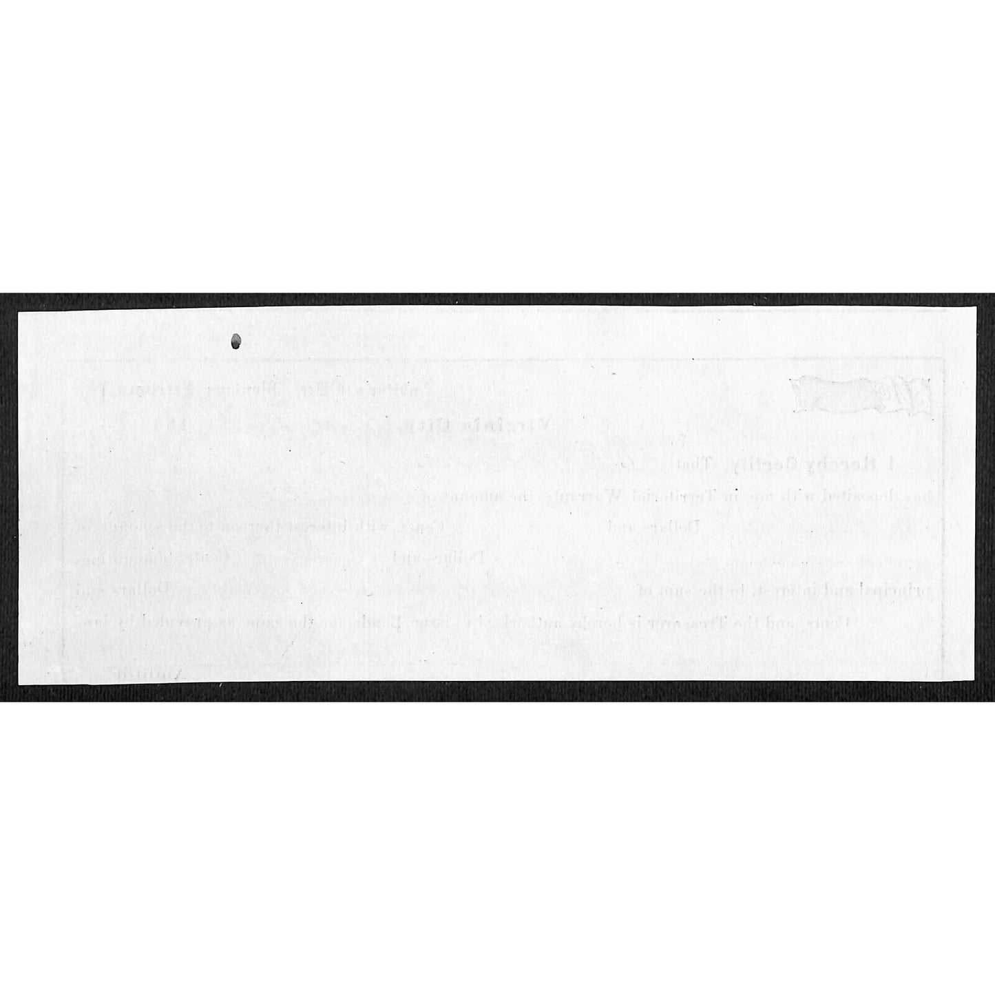 1868 Virginia City, MT Territorial Warrant Deposit Receipt L.E. Munson