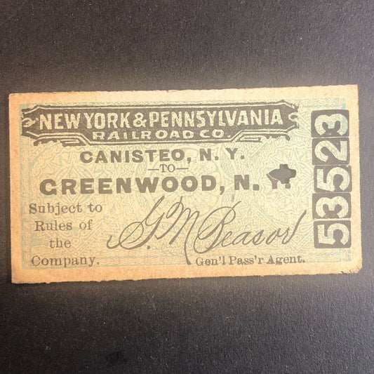 New York & Pennsylvania Railroad July 11 1917 Greenwood, NY Ticket #53523