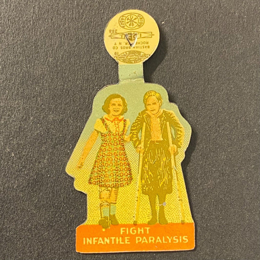 March of Dimes "Fight Infantile Paralysis" Fold Over Pin c1940's-50's Crutches