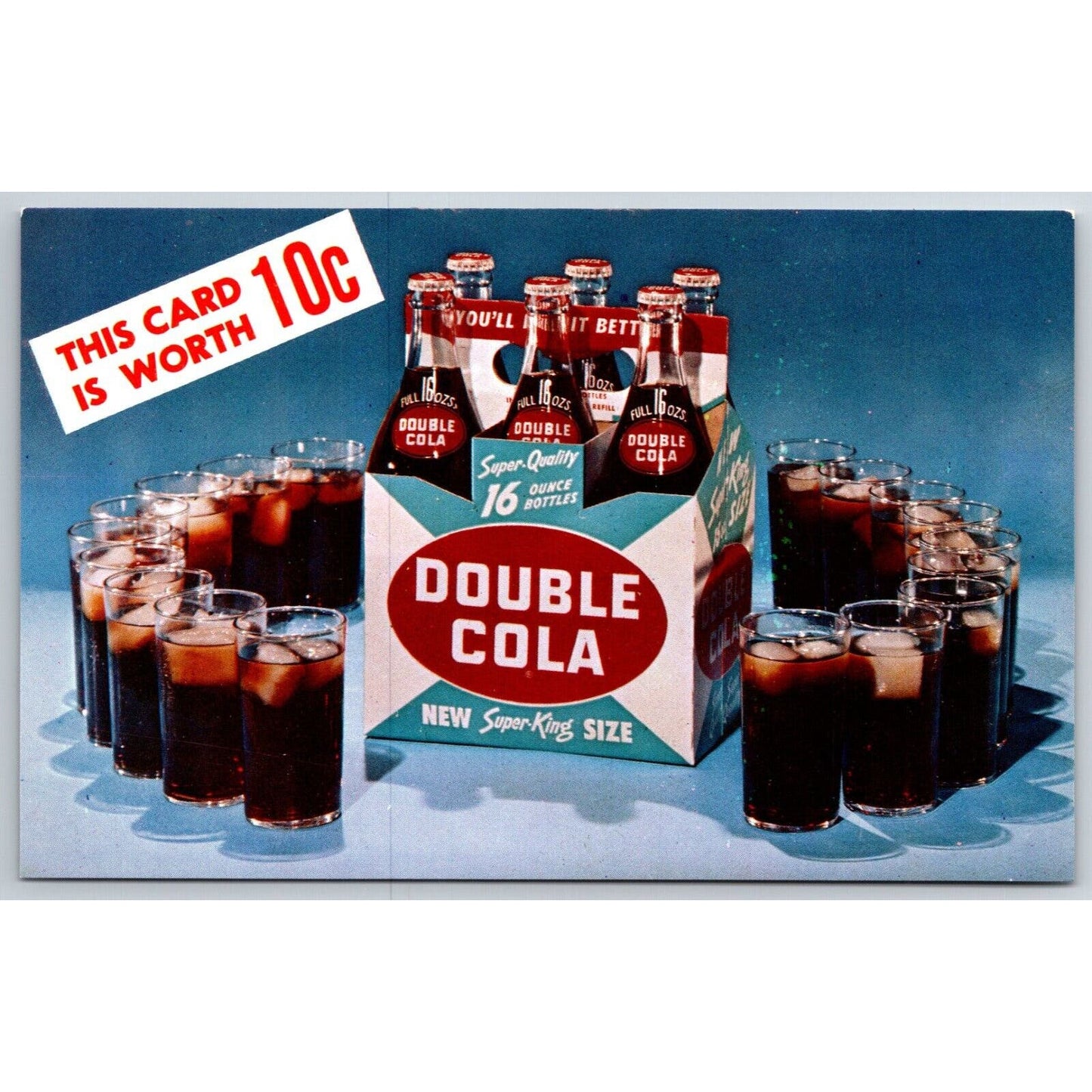 Double-Cola Six Pack 16oz Super-King 10c Coupon Postcard c1957-60's - VGC