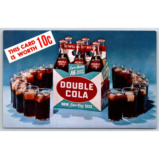 Double-Cola Six Pack 16oz Super-King 10c Coupon Postcard c1957-60's - VGC