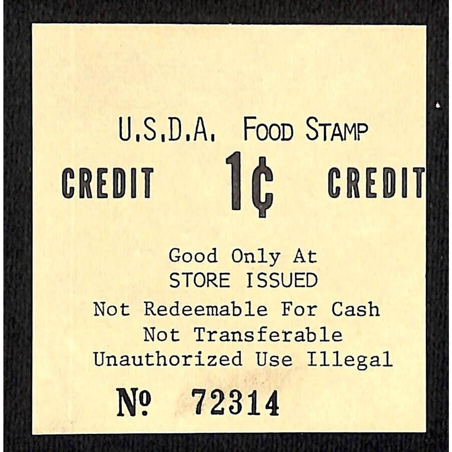 USDA Food Stamp 1c Credit (Schenectady, NY) c1972-75 VGC