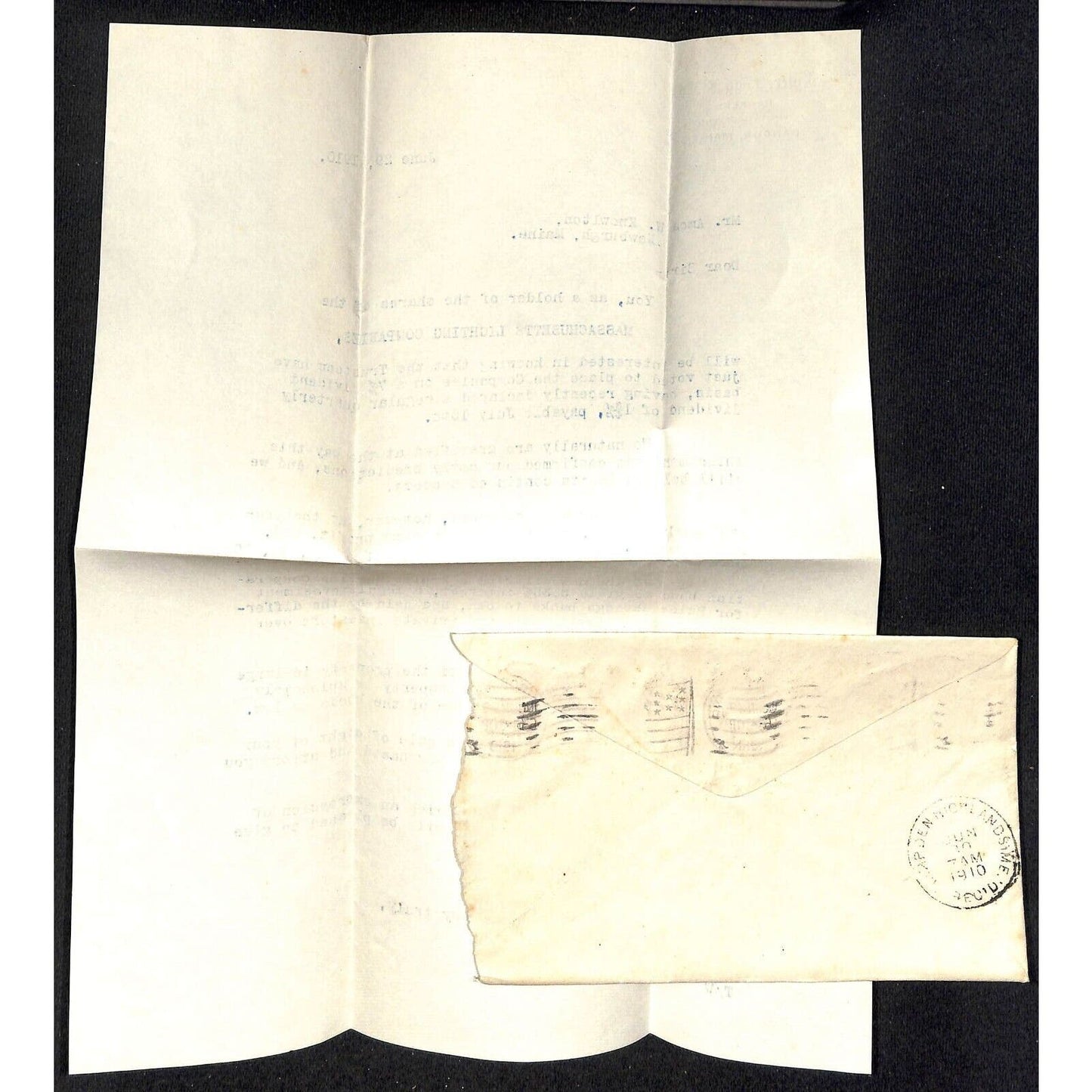 Bangor, ME Tyler, Fogg & Co. Bankers 1910 Letterhead re: MASS Power Co Knowlton*