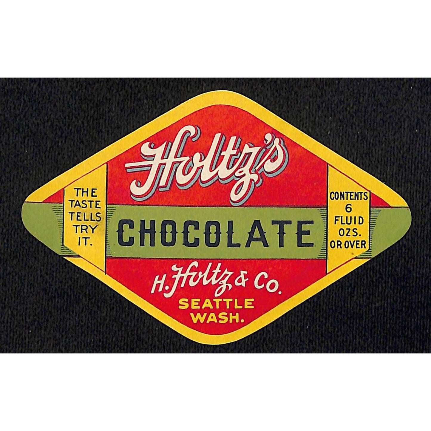 Holtz's Chocolate Beverage Label Seattle, EA c1930's VGC Scarce