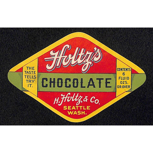 Holtz's Chocolate Beverage Label Seattle, EA c1930's VGC Scarce