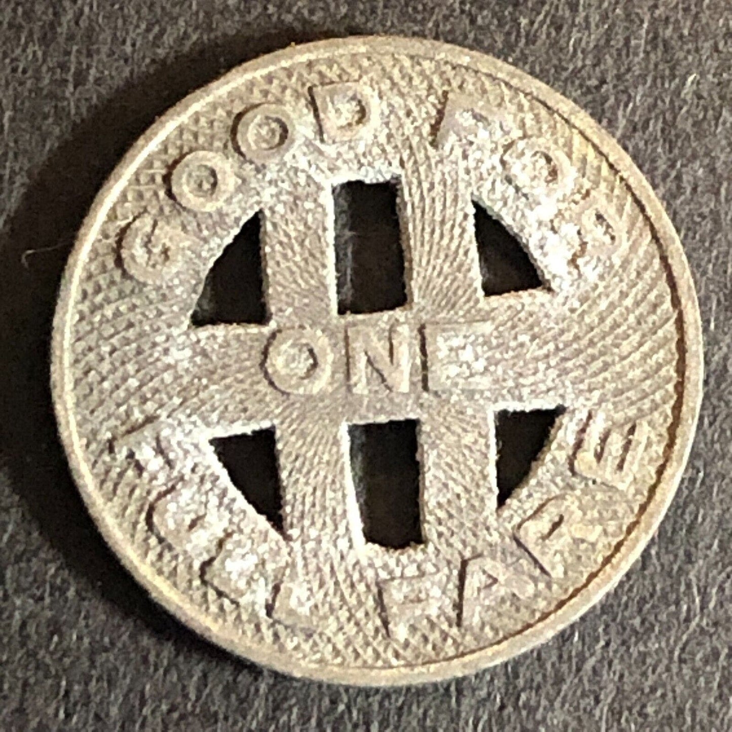 Honolulu Rapid Transit Co. Ltd. 1924 Zinc G/F One Full Fare Token 16mm