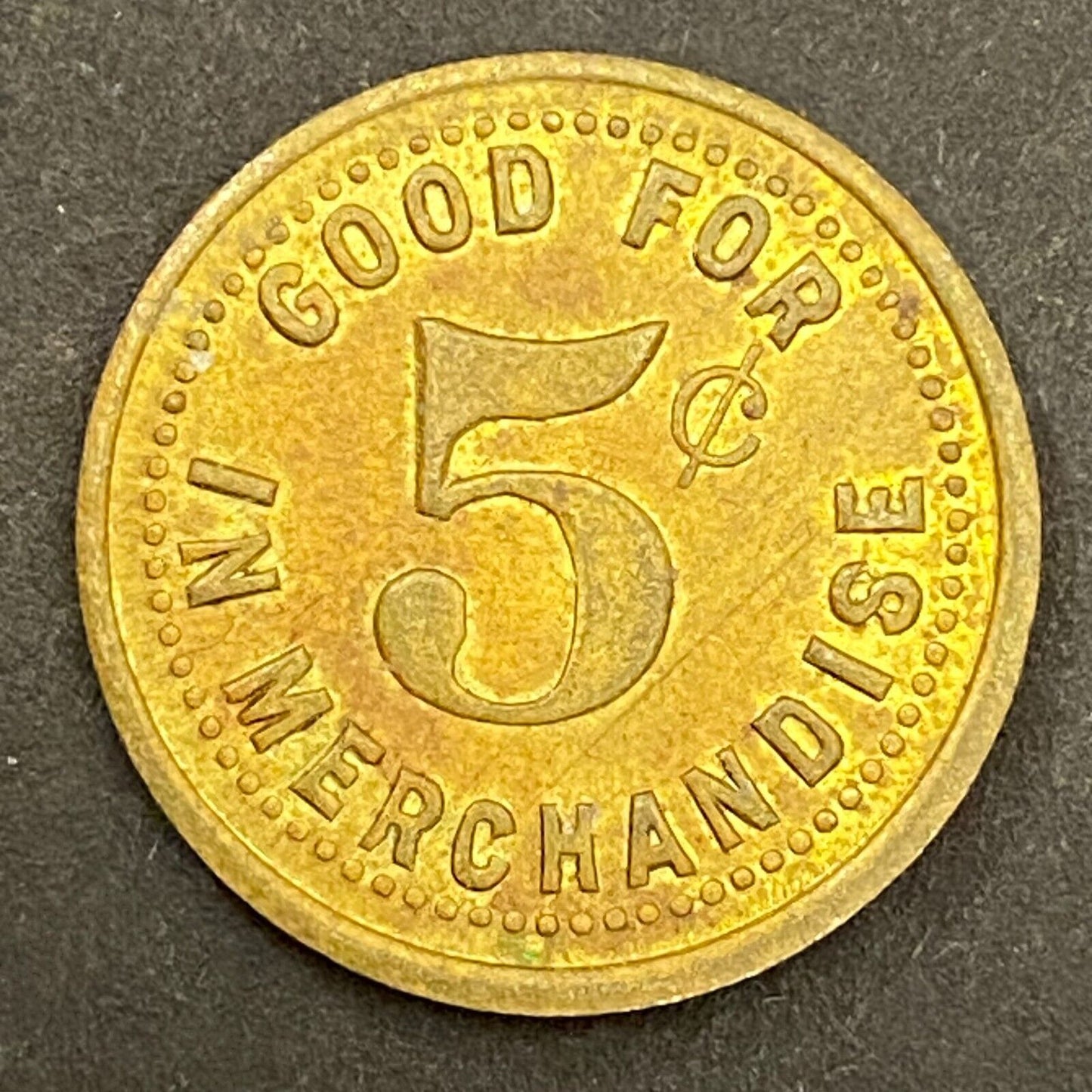Charles Stratig Candy Store Duluth Hibbing c1921-30's G/F 5¢ Token 20mm (#2)