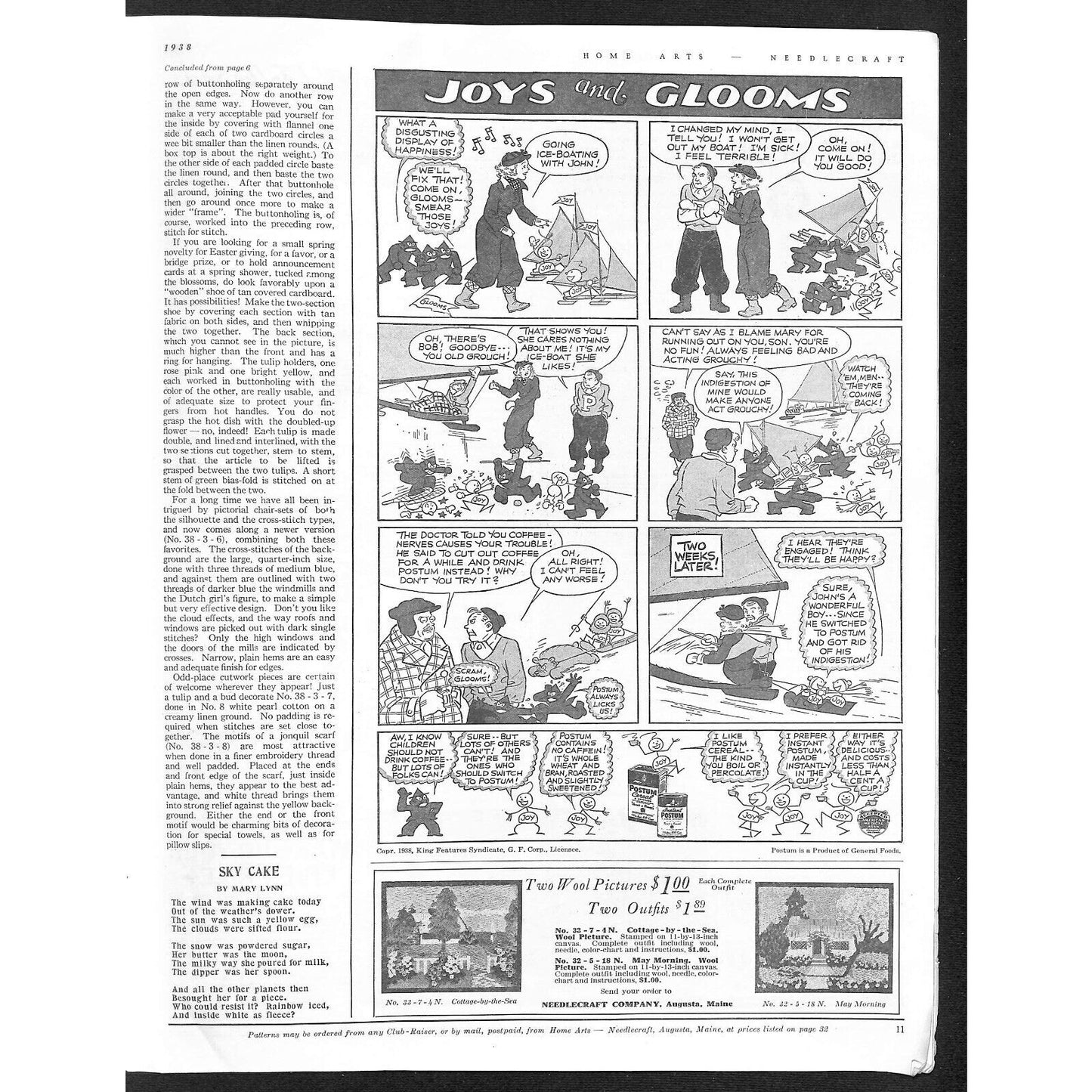 Home Arts Needlecraft Magazine March 1938 34pp Tons of Ads Good Condition