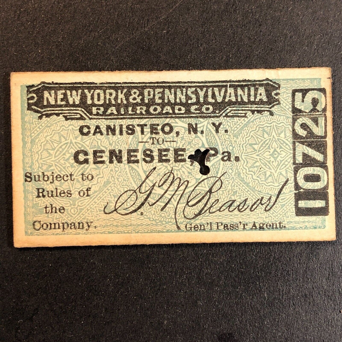 New York & Pennsylvania Railroad July 4 1917 Genesee, PA Ticket #10725