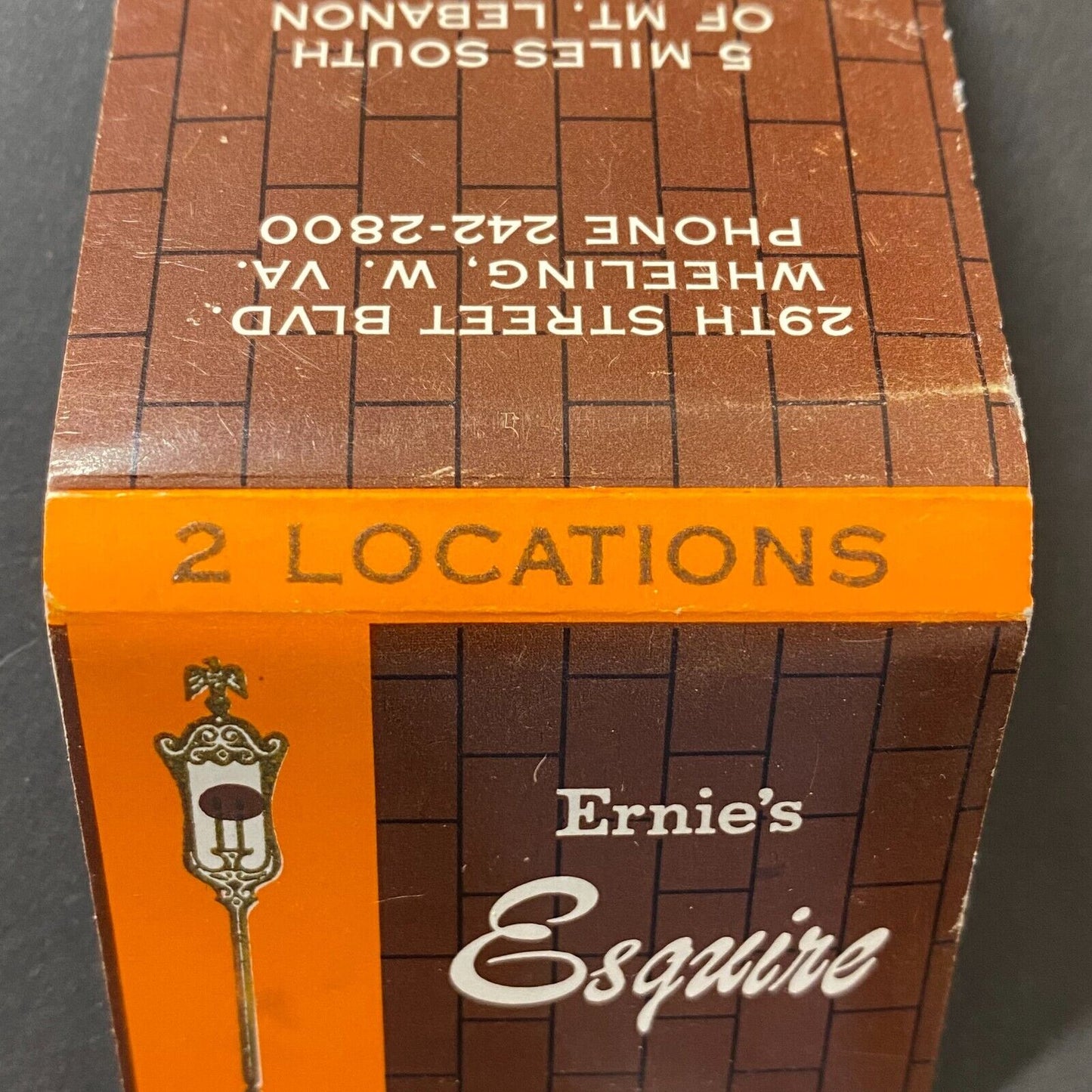 Ernie's Esquire Supper Club Wheeling, WV Full Matchbook Scarce VGC c1965-74